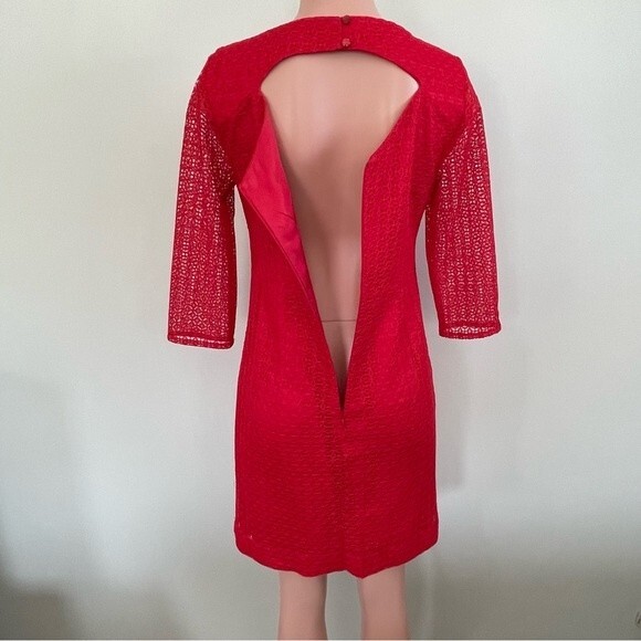 Trina Turk Red Eyelet Dress Size 6 Peekaboo Back Cut Out - Picture 4 of 12